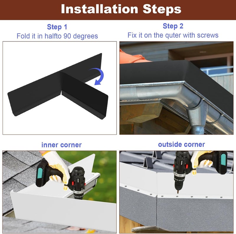 CAPHONT Rain Diverter Roofing Gutter Guards, 4 Pack 15.7 x 3.54 x 0.74 Inches Gutter Splash Guard Valley Downspout Roof Foldable Drip Guard for Corner House (Black) - Image 5